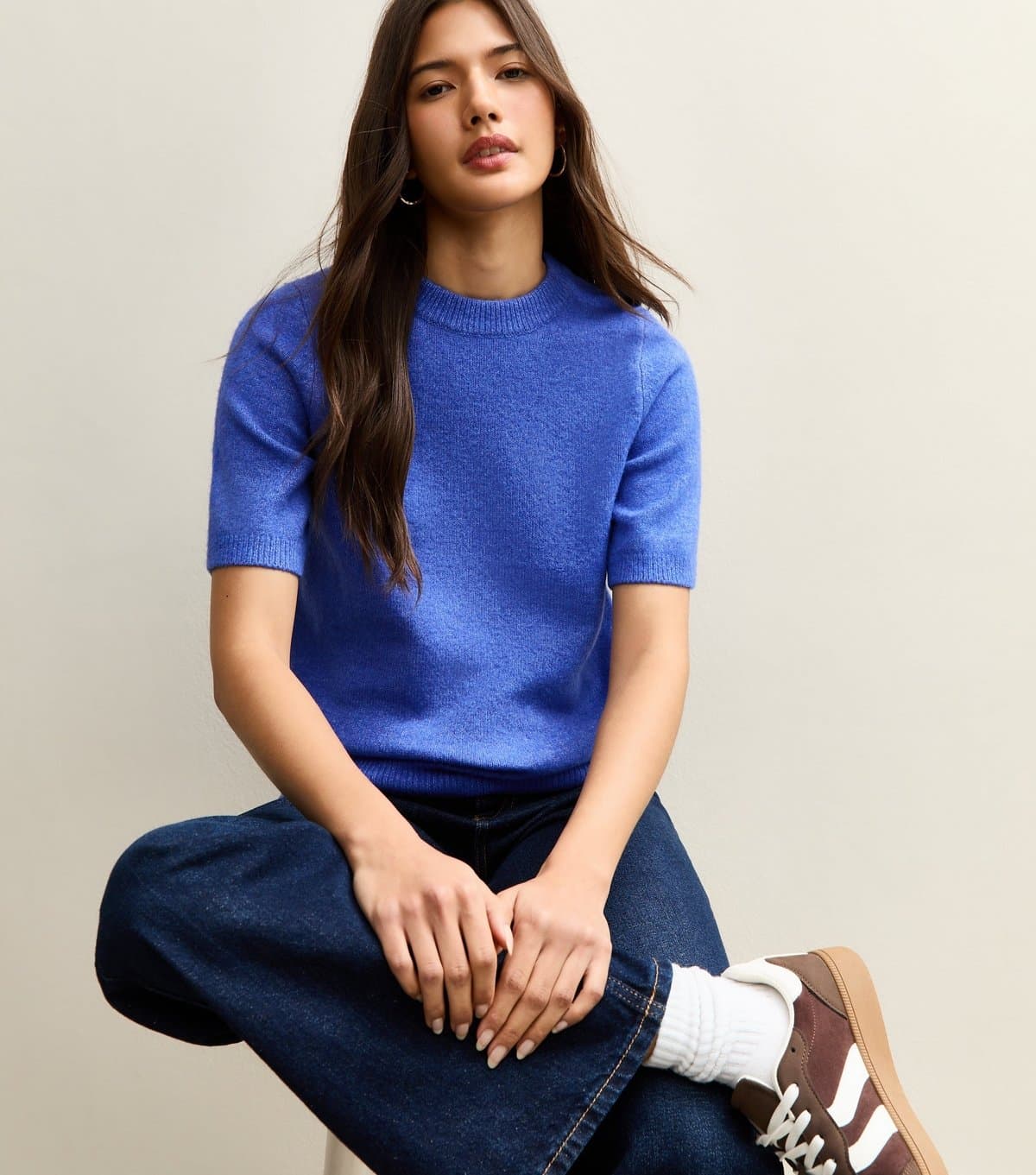New Look Women's Bright Blue Short Sleeve Midweight Knit T-Shirt New Look