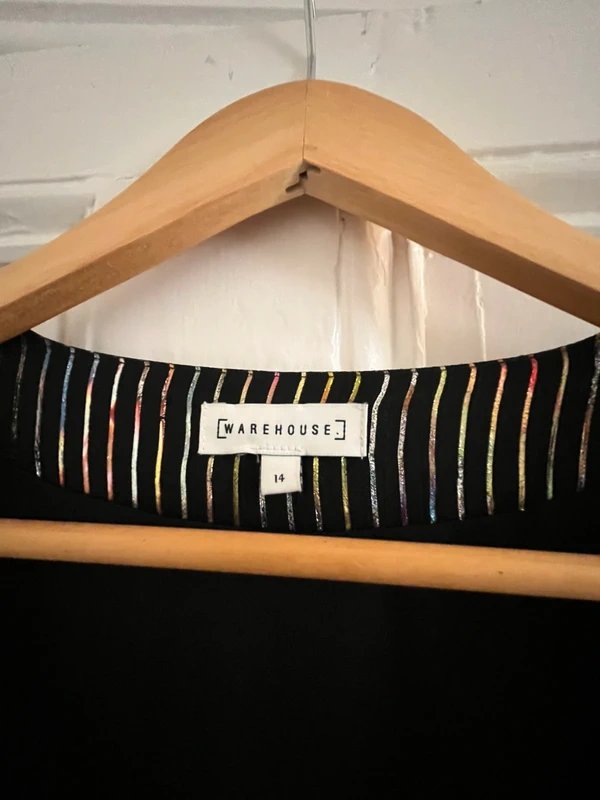 Warehouse Warehouse Multicoloured Rainbow Foil Striped Long Sleeved Wrap Midi Dress Size 14 RRP £59 - 1