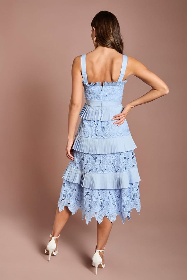 Coast Coast Women's Lace Tiered Detail Strappy Midi Dress in Cornflower Blue - 3