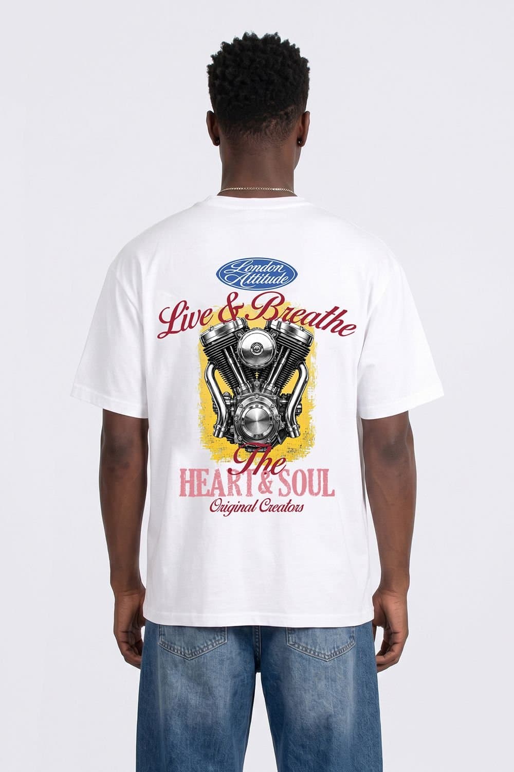 LONDON ATTITUDE LONDON ATTITUDE Men's Heart & Soul Oversized Heavyweight Printed T-Shirt in White