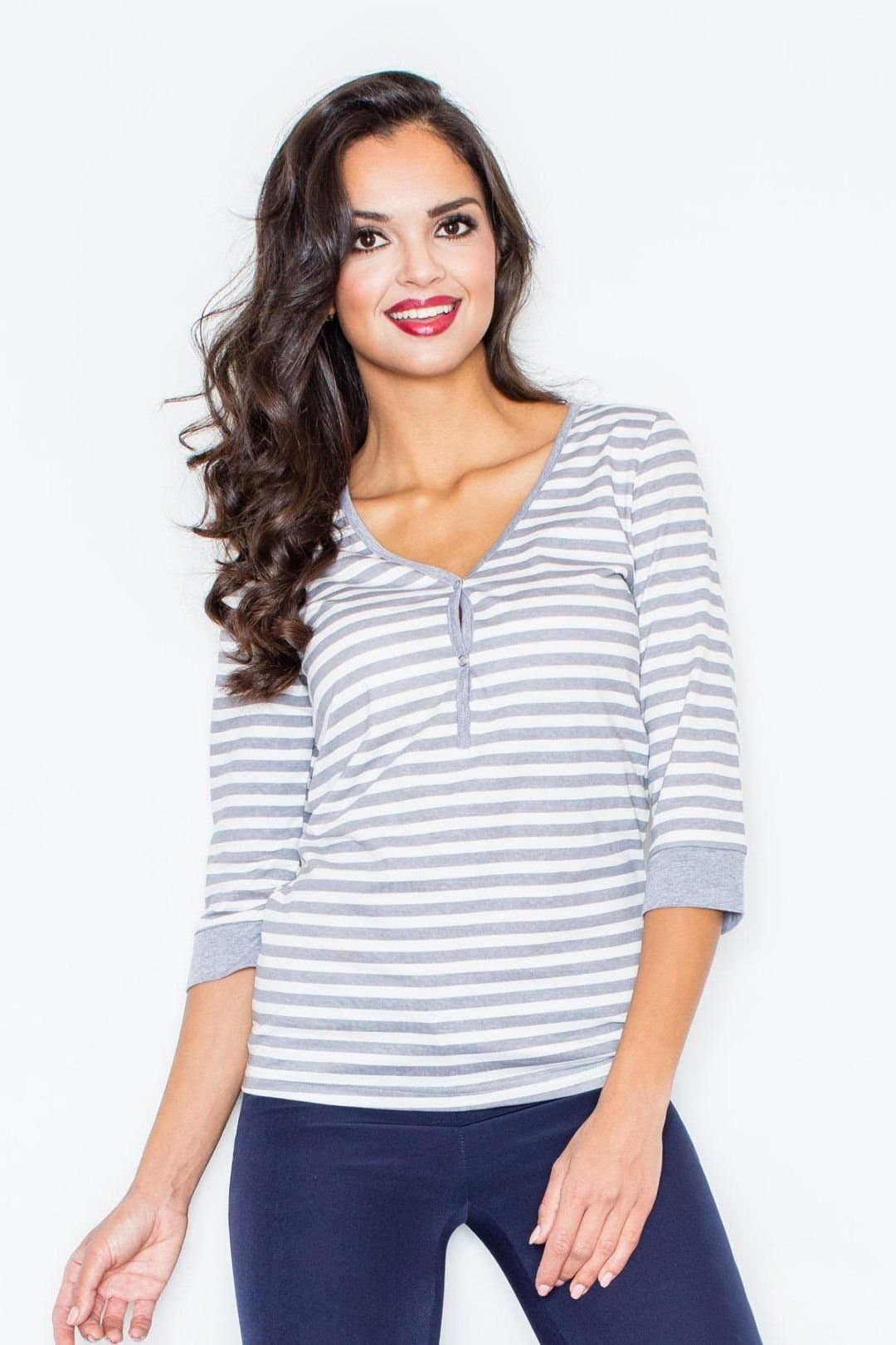 Love Lace Love Lace Grey Striped Long Sleeve Blouse