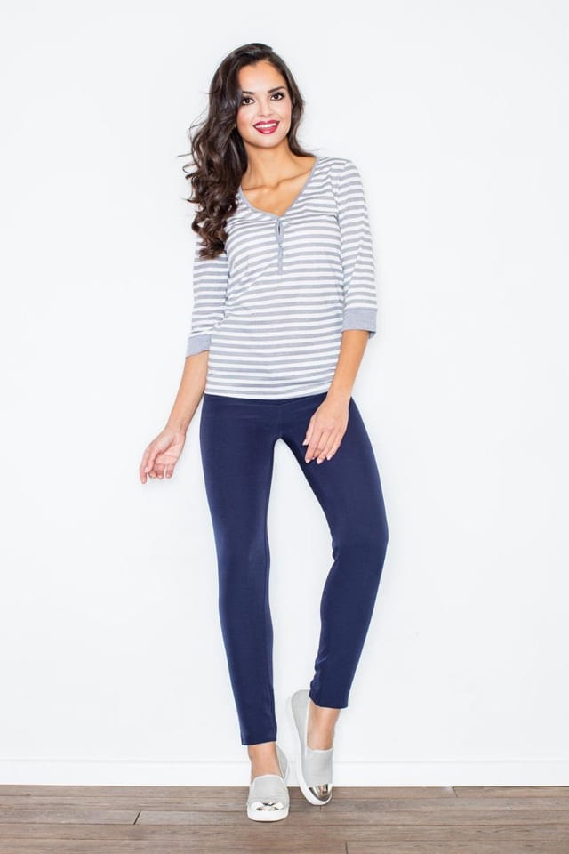 Love Lace Love Lace Women's Striped Long Sleeve Button Front Blouse in Grey - 2