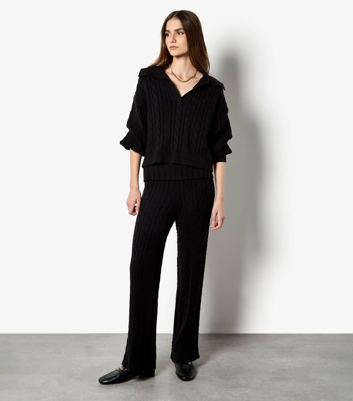 Apricot Women's Black Cable Knit Collar Jumper Apricot New Look