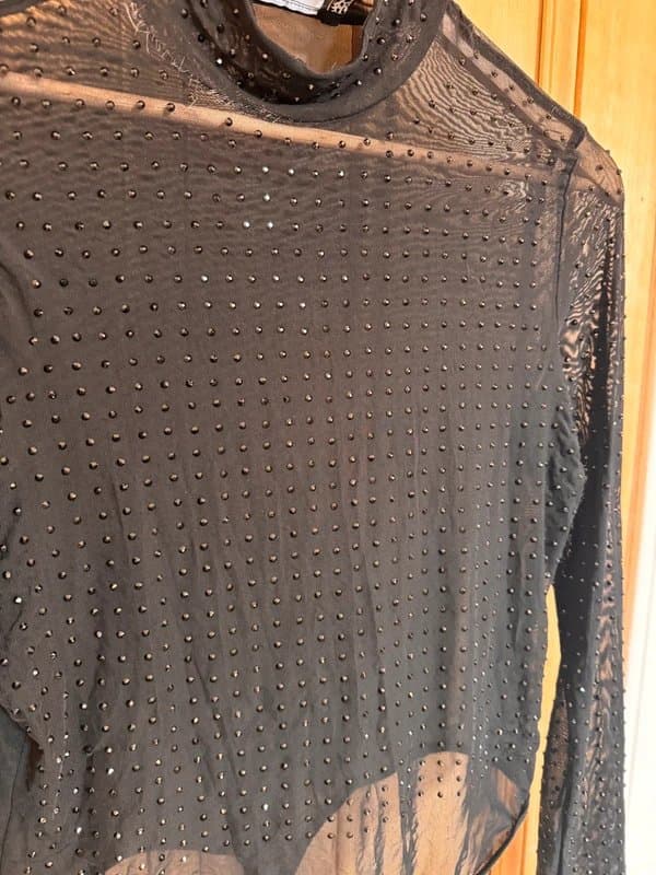 ASOS Design ASOS Women’s black sequin mesh long sleeve bodysuit top, size 14