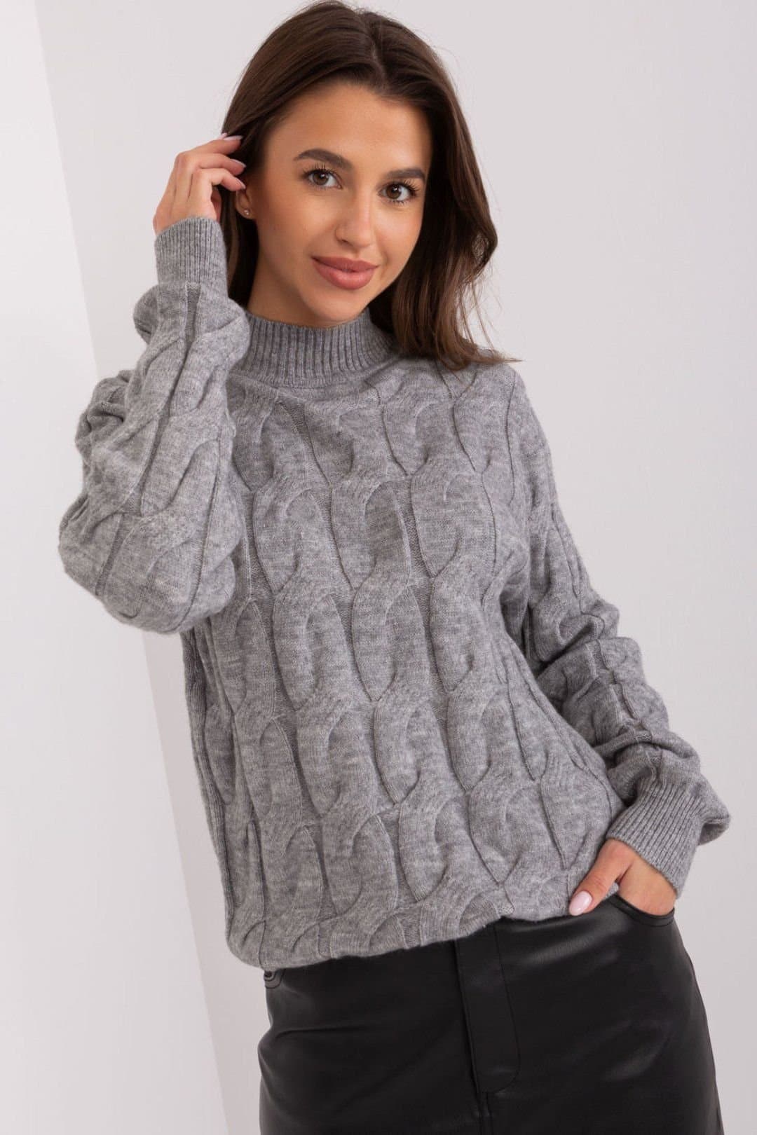 Love Lace Love Lace Women's Textured Half Turtleneck Long Sleeve Sweater Style 186736 in Grey