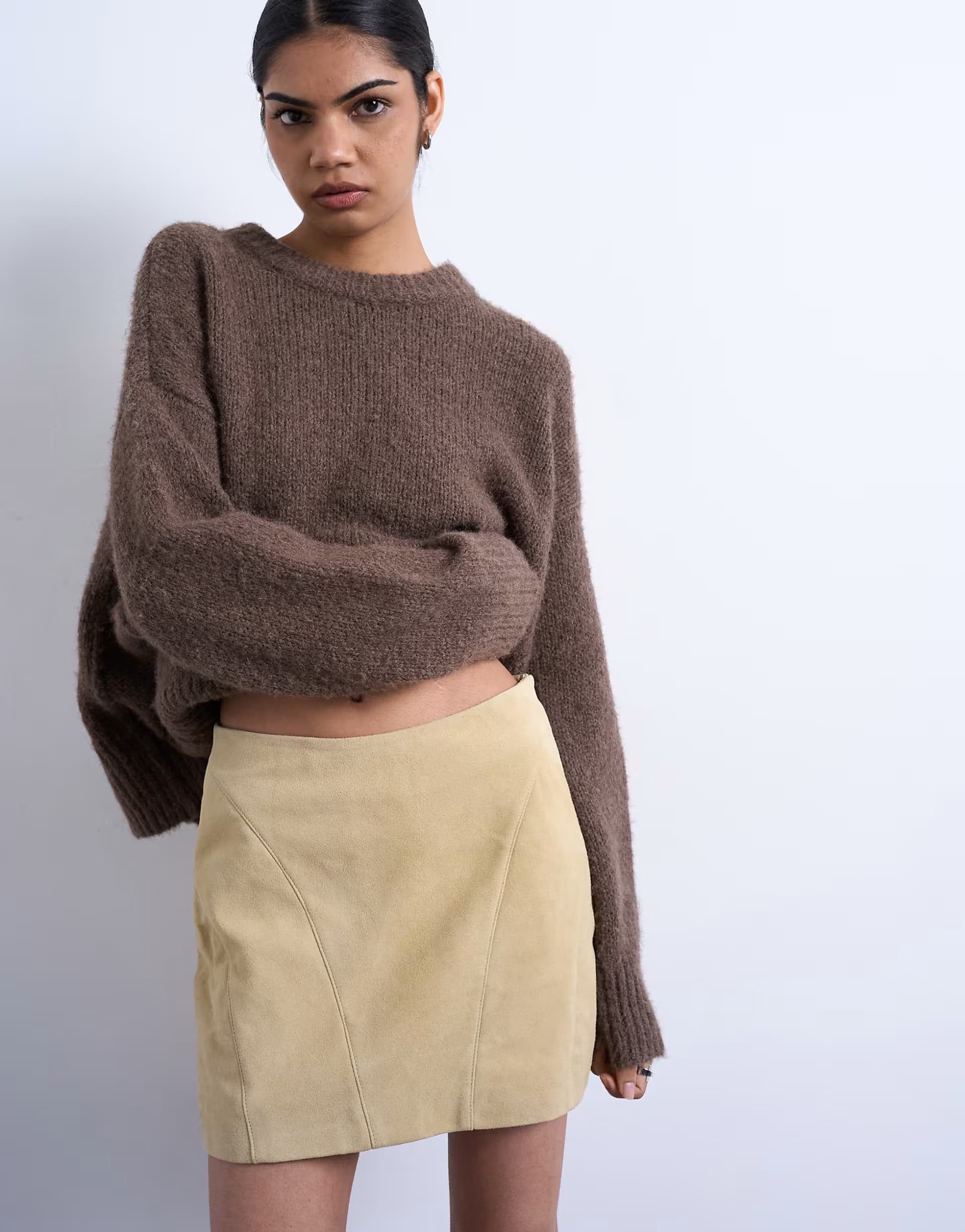 ASOS Topshop real suede pelmet mini skirt in buttermilk