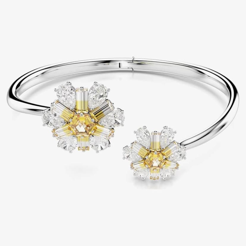 Swarovski Swarovski Women's Idyllia Rhodium Plated Yellow Flower Open Bangle 5679937 - 1