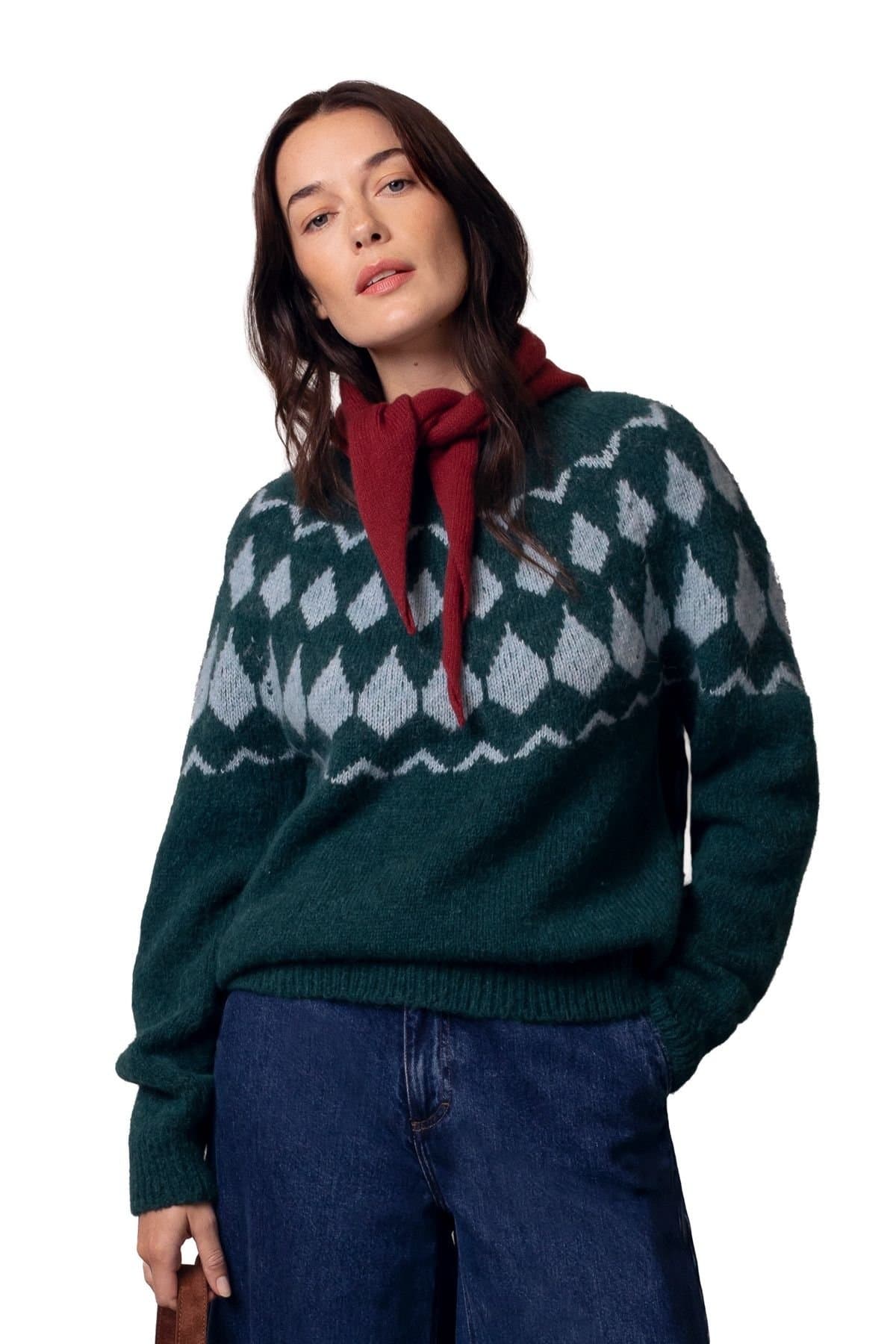 Celtic & Co Celtic & Co Bottle Green Diamond Yoke Sweater