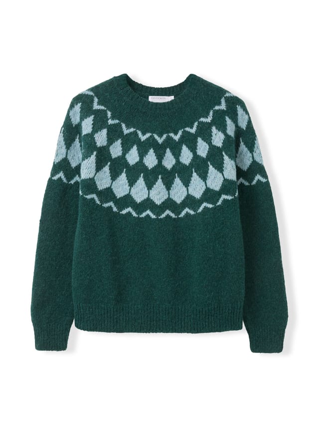 Celtic & Co Celtic & Co Women's Lofty Diamond Yoke Sweater in Bottle Green - 2