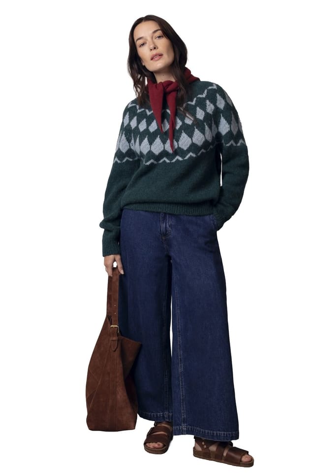 Celtic & Co Celtic & Co Women's Lofty Diamond Yoke Sweater in Bottle Green - 3