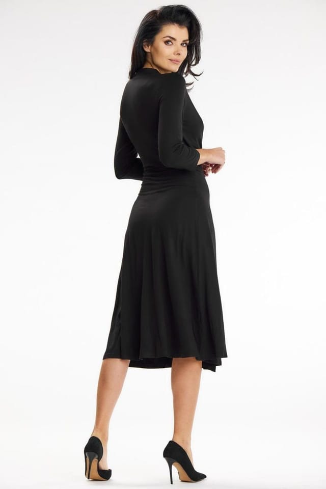 Love Lace Love Lace Women's Belted Envelope Dress with 3/4 Sleeves in Black - 3