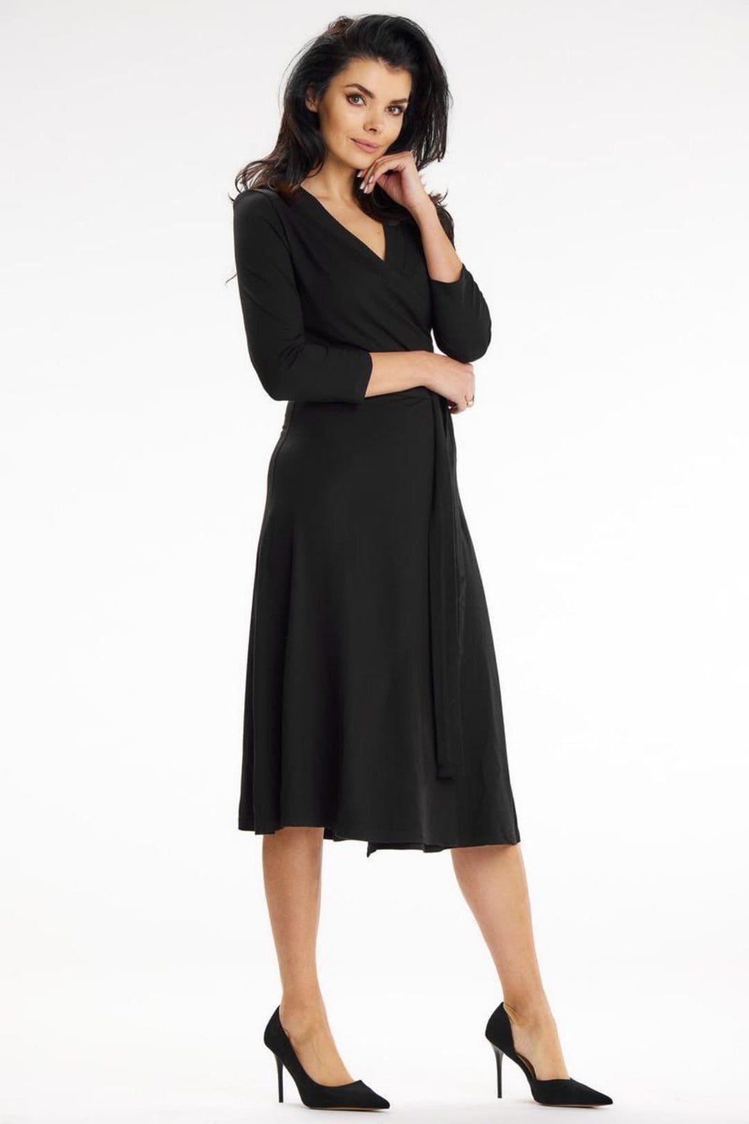 Love Lace Love Lace Women's Belted Envelope Dress with 3/4 Sleeves in Black - 4