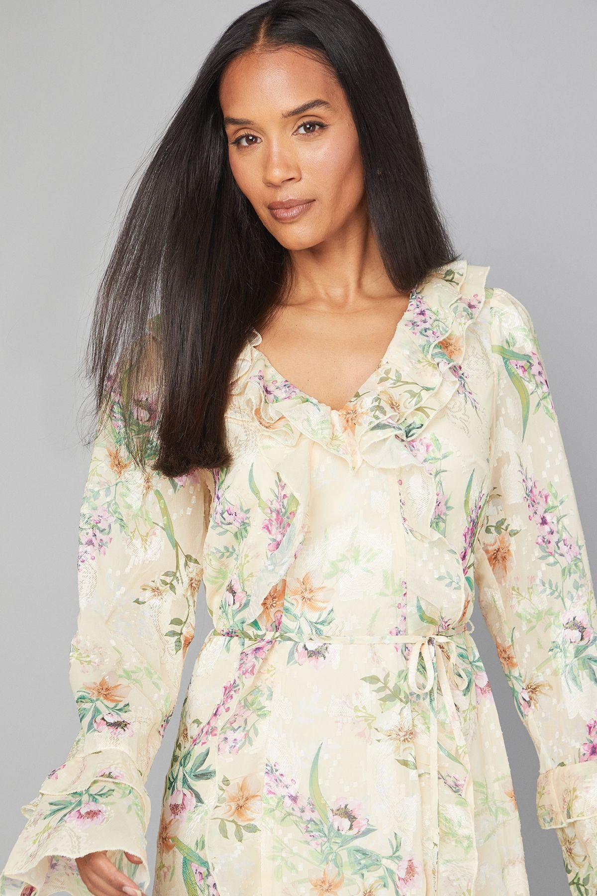 Wallis Wallis Women's Floral Ruffle Belted Midaxi Dress in Yellow - 4