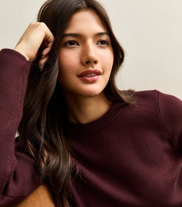 New Look Women's Dark Purple Ribbed Knit Crew Neck Jumper New Look - 2