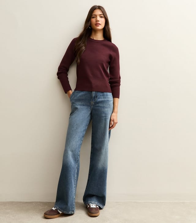 New Look Women's Dark Purple Ribbed Knit Crew Neck Jumper New Look - 3