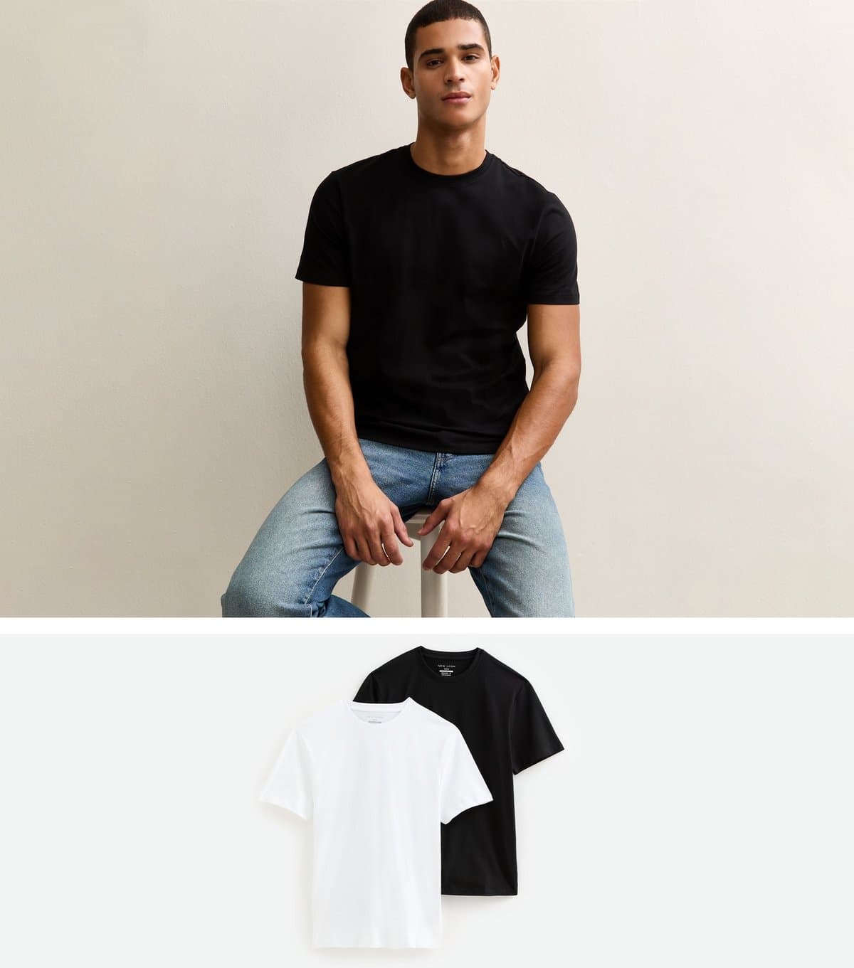 New Look Men's Black and White 2 Pack of Regular Cotton T-Shirts New Look