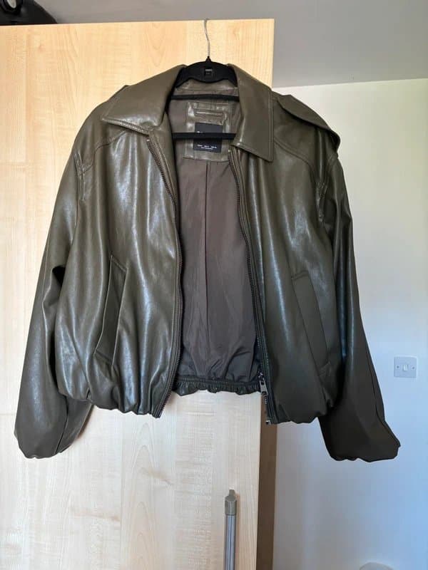 Bershka Bershka khaki leather bomber jacket