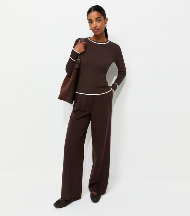 New Look Women's Brown Ribbed Tipped Crew Neck Jumper New Look - 3