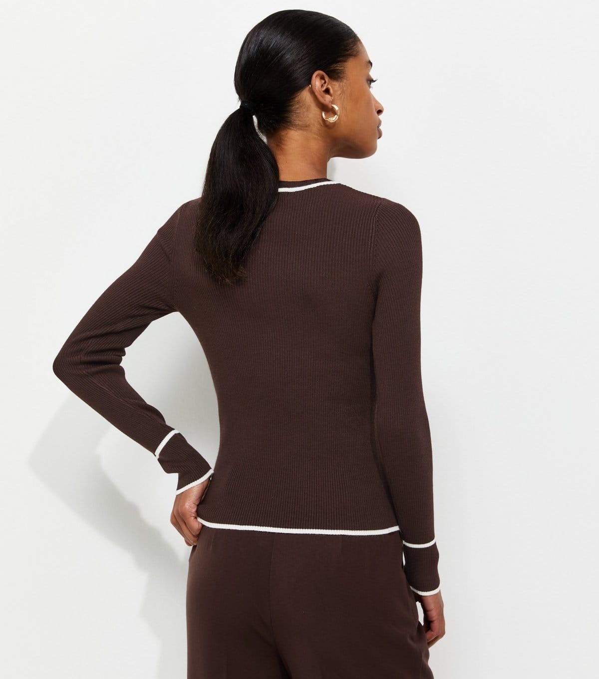 New Look Women's Brown Ribbed Tipped Crew Neck Jumper New Look - 4