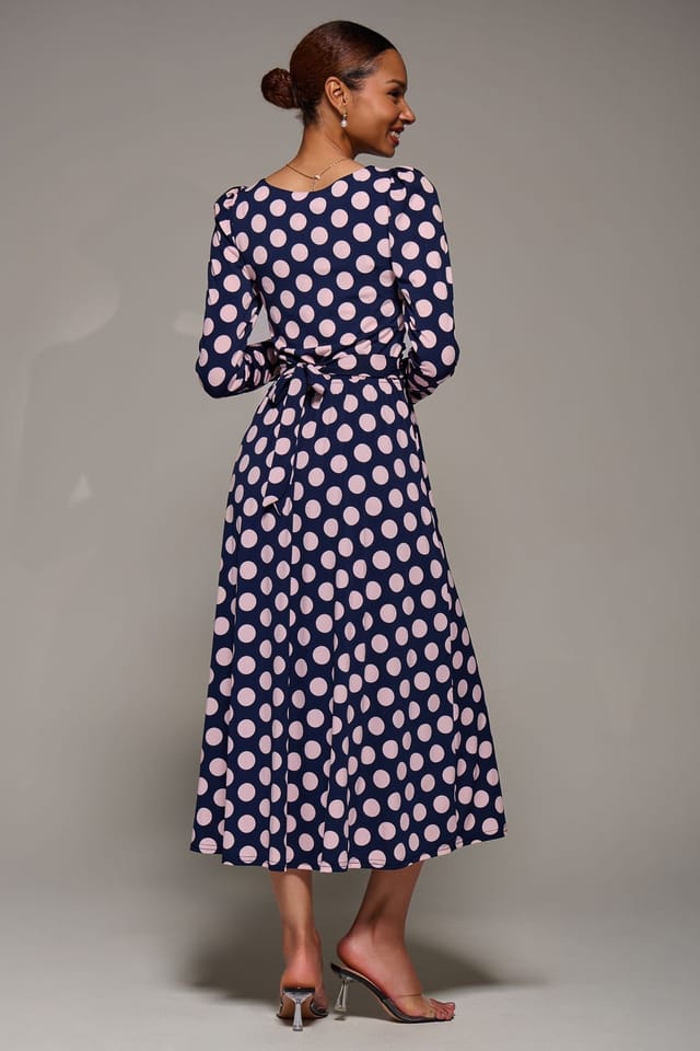 Jolie Moi Jolie Moi Women's Puff Long Sleeve Jersey Maxi Dress in Dark Navy - 2