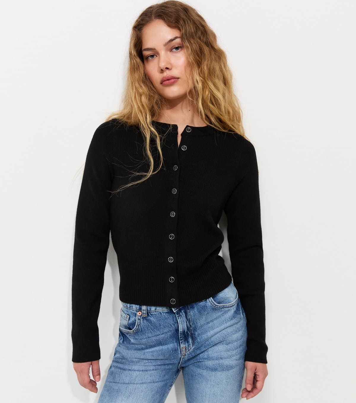 New Look Women's Black Compact Knit Crew Neck Cardigan New Look