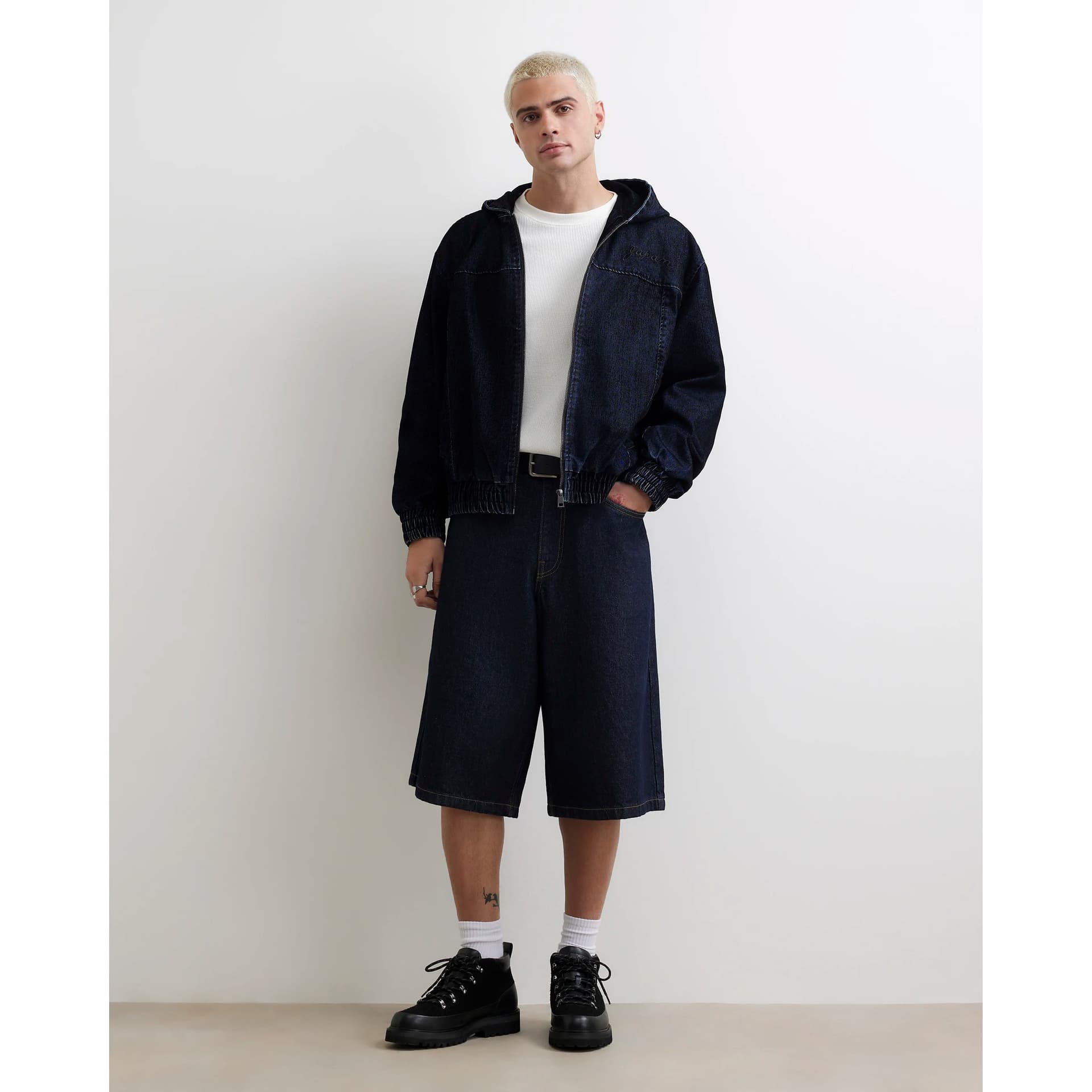 River Island Mens River Island Navy Velvet Hooded Embroidered Jacket