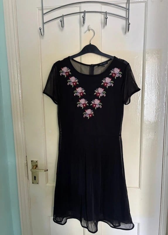 New Look Black Floral Embroidered Mesh Dress