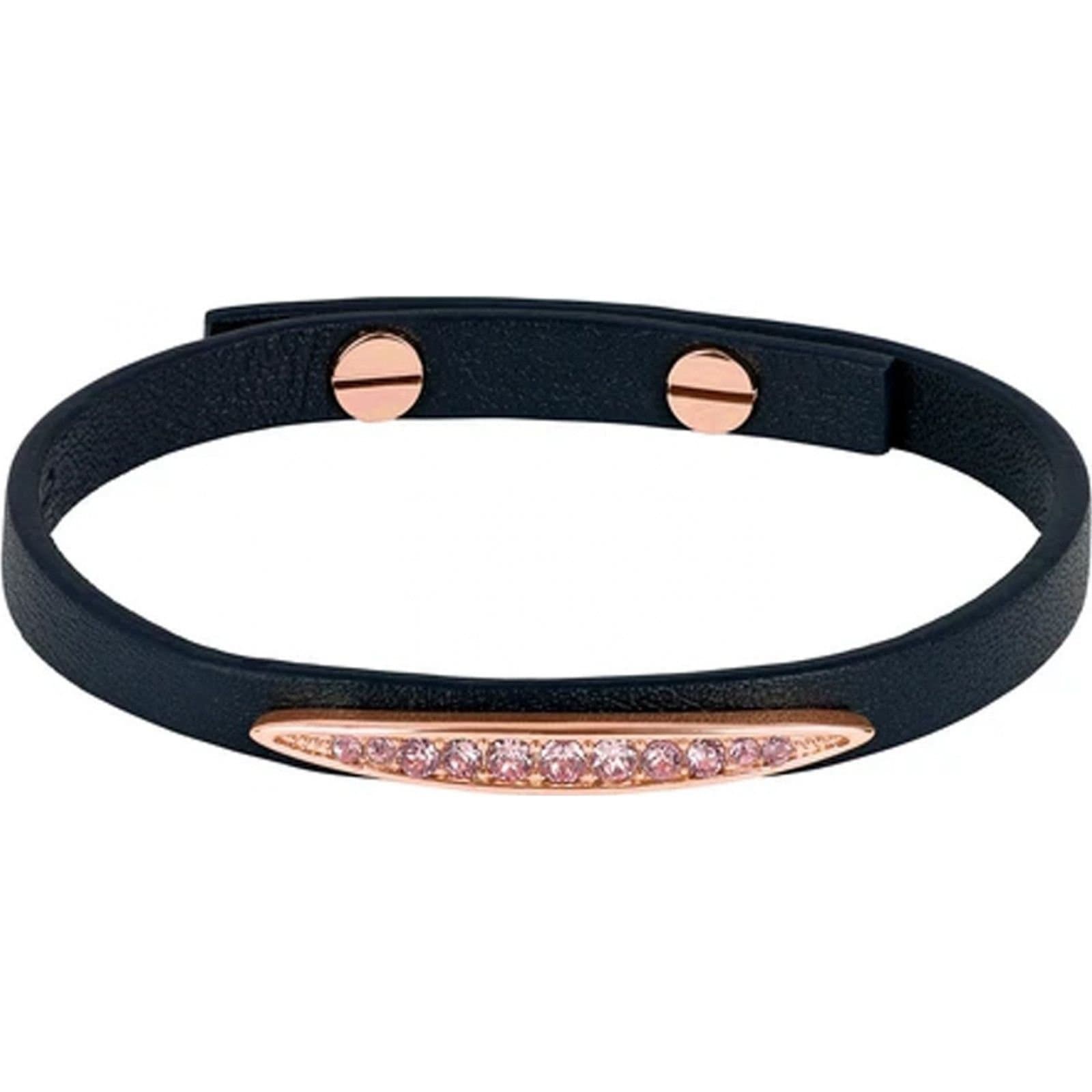 Adore Adore Women's Black Leather Bracelet with Pink Stones