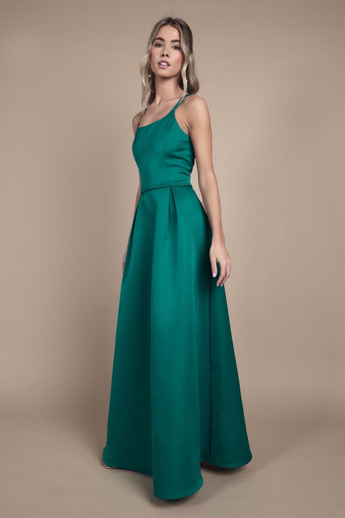 Coast Coast Women's Teen Structured Satin Full Skirted Bridesmaid Dress in Emerald - 4