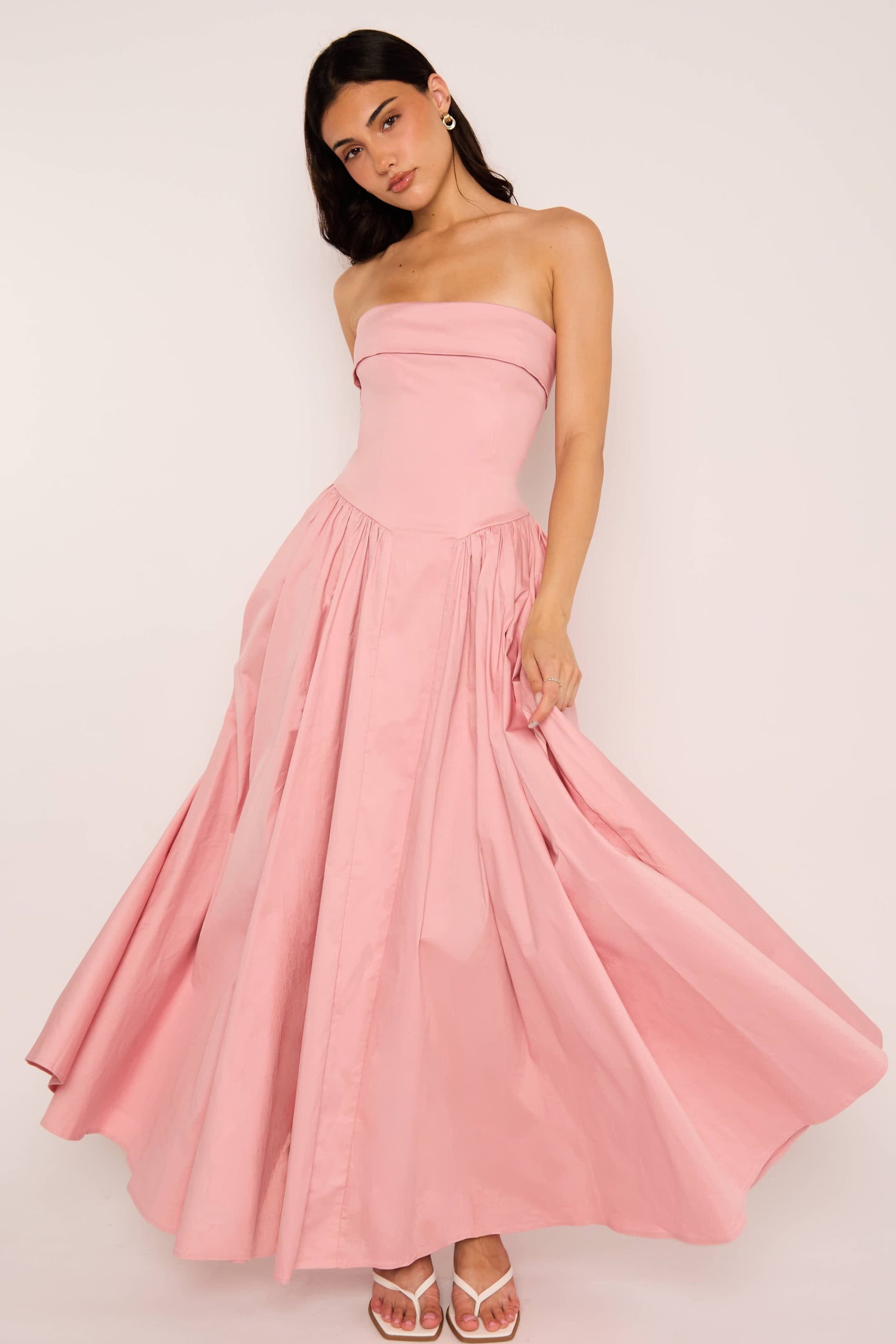 Jaded Rose Jaded Rose Women's Edith Pink Rose Bandeau Corset Cotton Maxi Dress