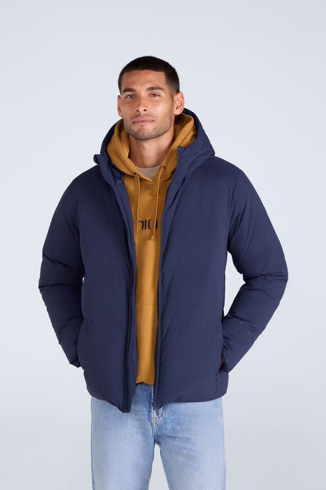 Animal Animal Men's 'Tech Down' Warm Water Resistant Hooded Outdoor Heat Sealed Jacket in Navy - 3