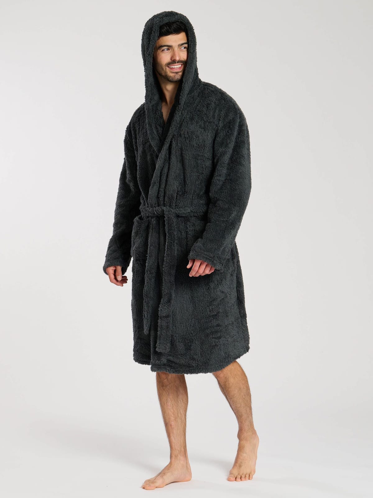 Loungeable Loungeable Men's Sherpa Hooded Robe in Grey - 1