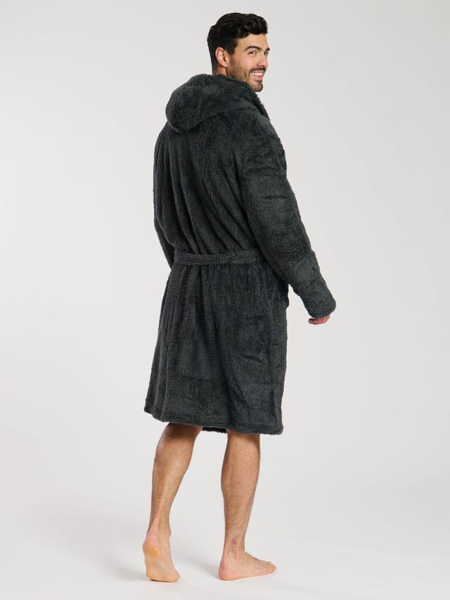 Loungeable Loungeable Men's Sherpa Hooded Robe in Grey - 3