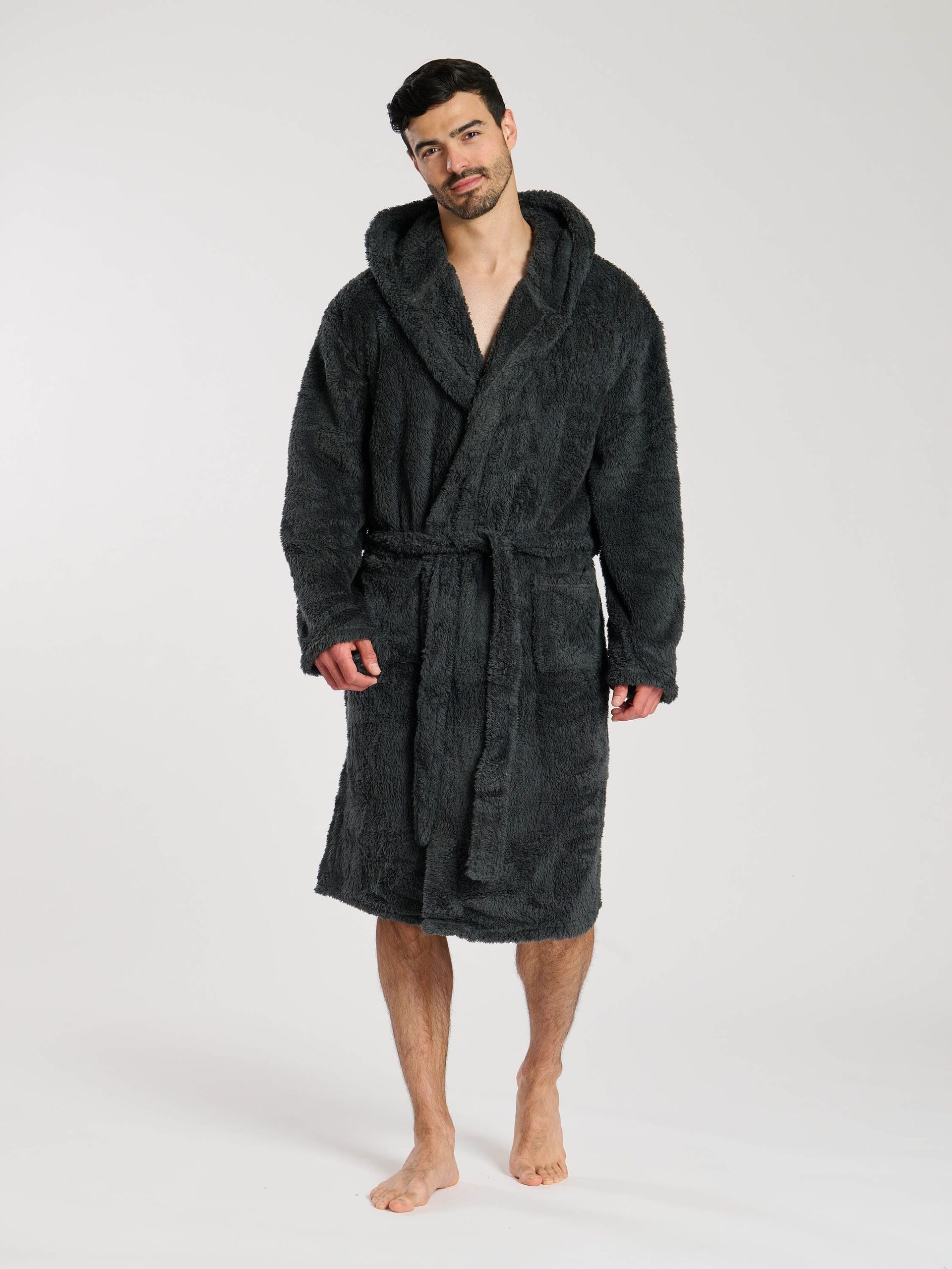 Loungeable Loungeable Men's Sherpa Hooded Robe in Grey - 4