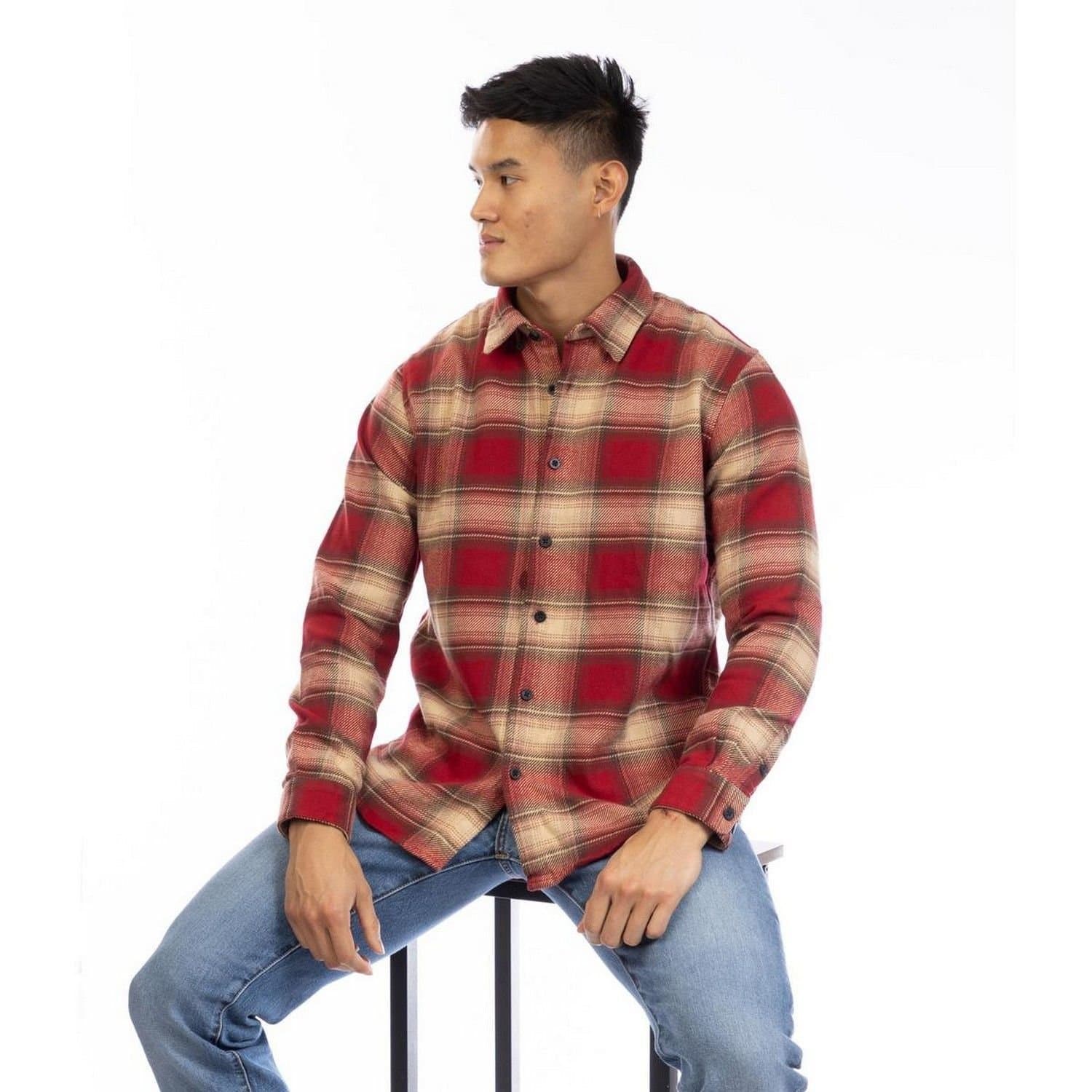 Peter Werth Peter Werth Men's Bagley Plaid Collared Long-Sleeved Shirt in Red