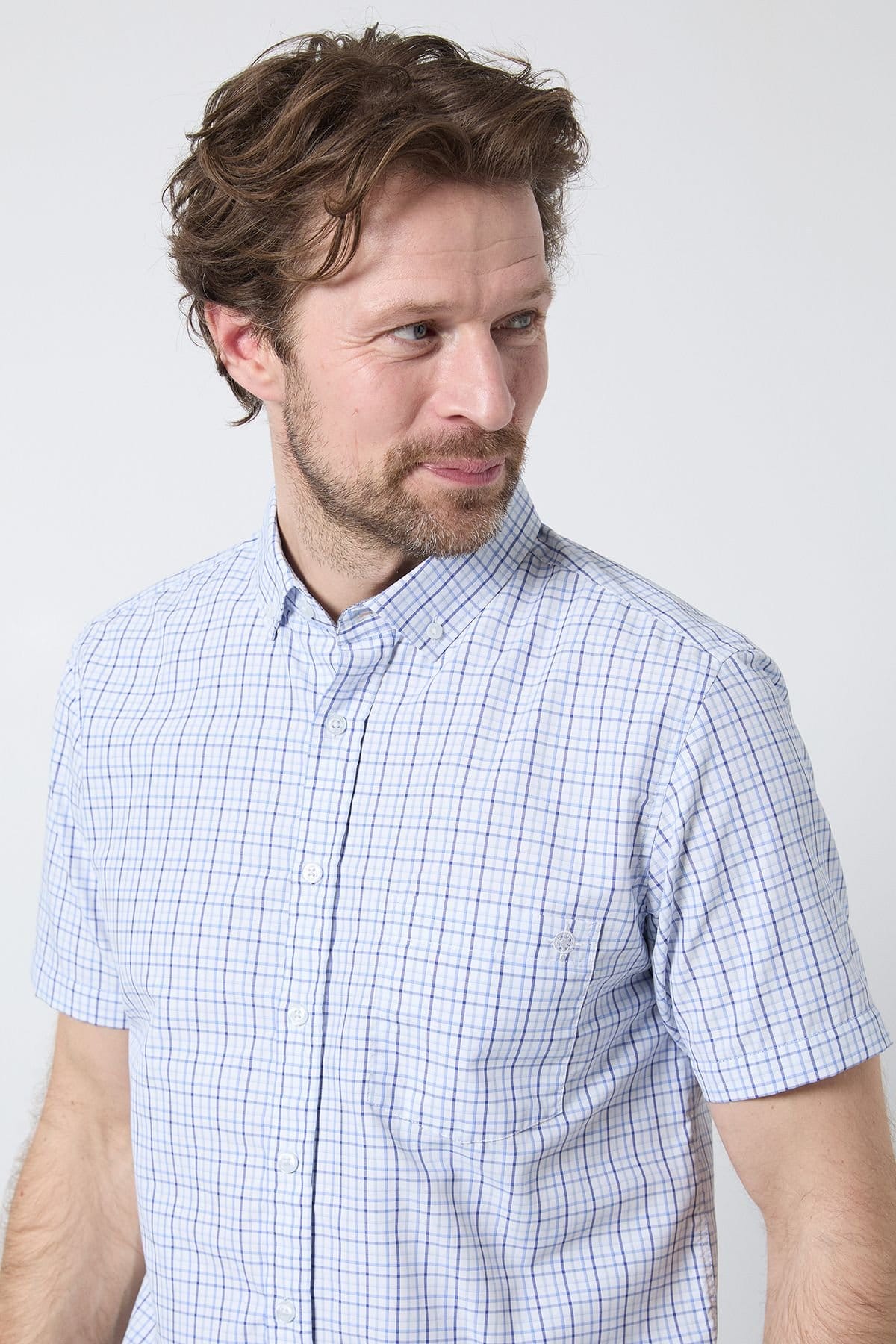 Maine Maine Men's Light Blue Classic Check Short Sleeve Shirt - 4