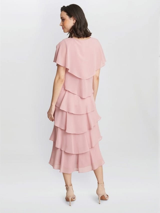 Gina Bacconi Gina Bacconi Women's Rebecca Midi Tiered Dress With Shoulder Trim in Rose - 2