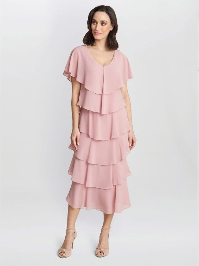 Gina Bacconi Gina Bacconi Women's Rebecca Midi Tiered Dress With Shoulder Trim in Rose - 3