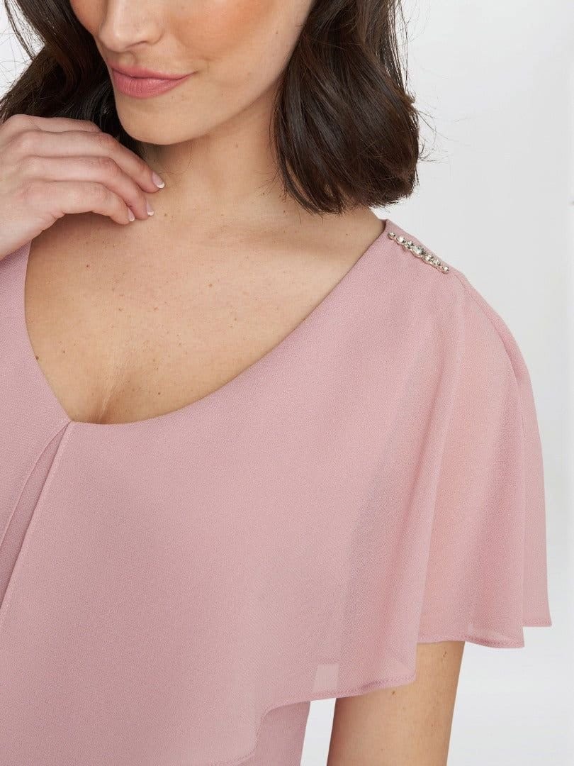 Gina Bacconi Gina Bacconi Women's Rebecca Midi Tiered Dress With Shoulder Trim in Rose - 4