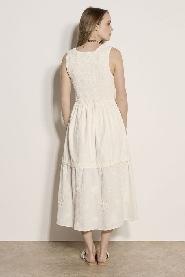 Apricot Apricot Women's Floral Embroidered Cotton Midi Dress in Cream - 3