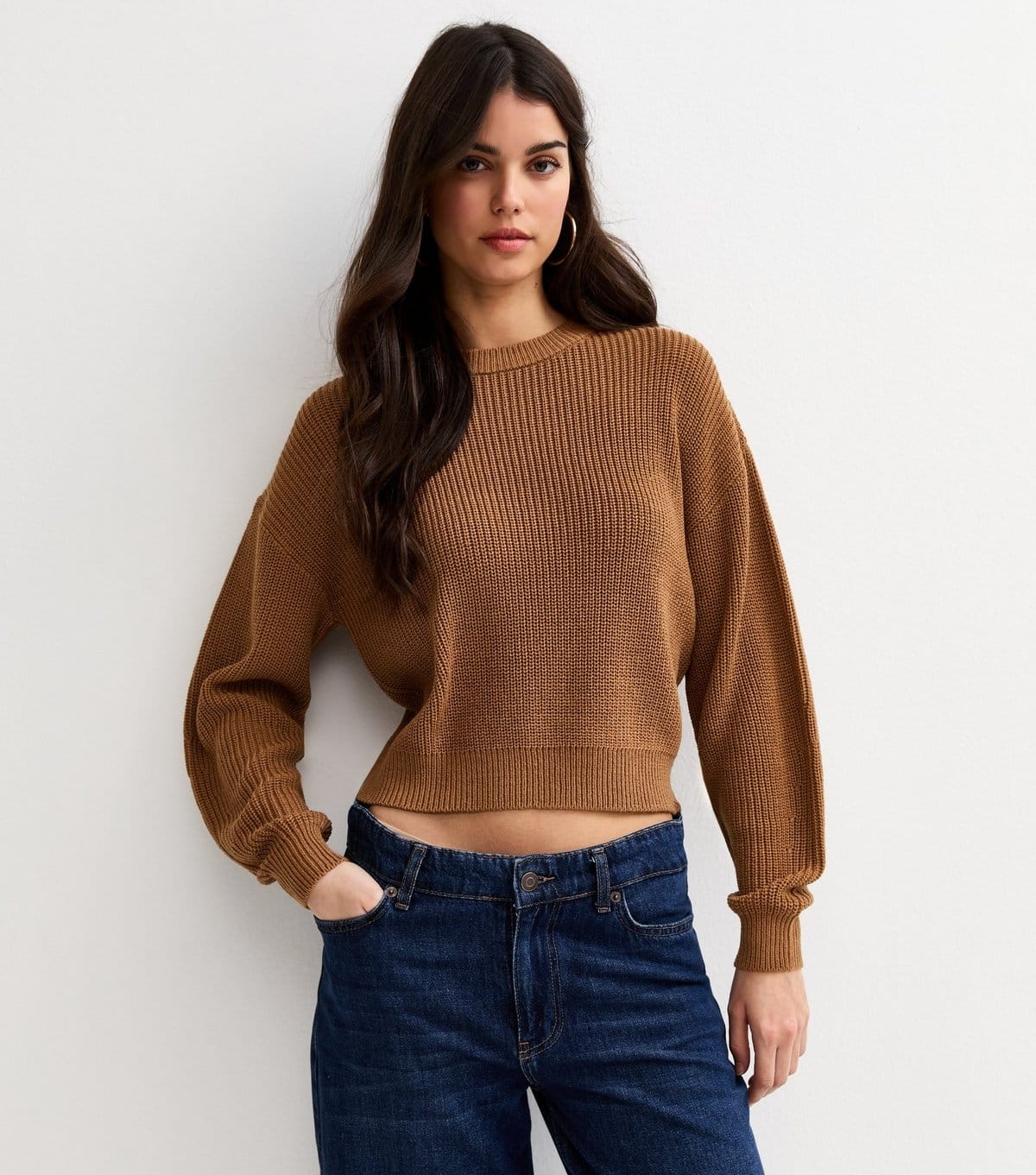 Women's Tan Ribbed Crew Neck Knit Jumper New Look