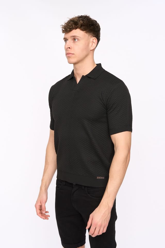 Duck&Cover Duck&Cover Men's Morwin Textured Knit Polo with Buttonless Neck in Black - 2