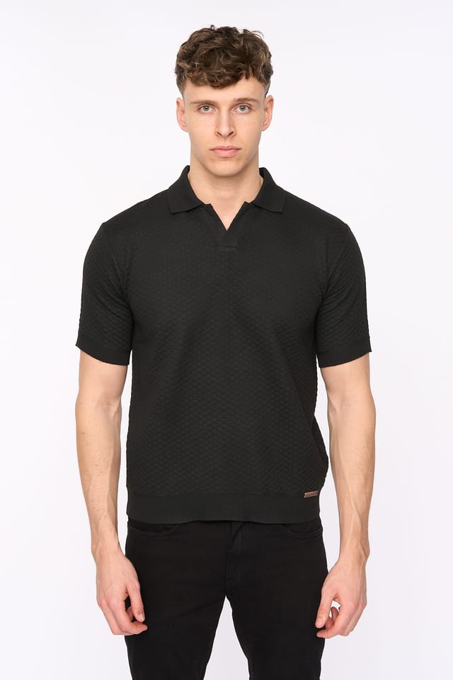 Duck&Cover Duck&Cover Men's Morwin Textured Knit Polo with Buttonless Neck in Black - 3