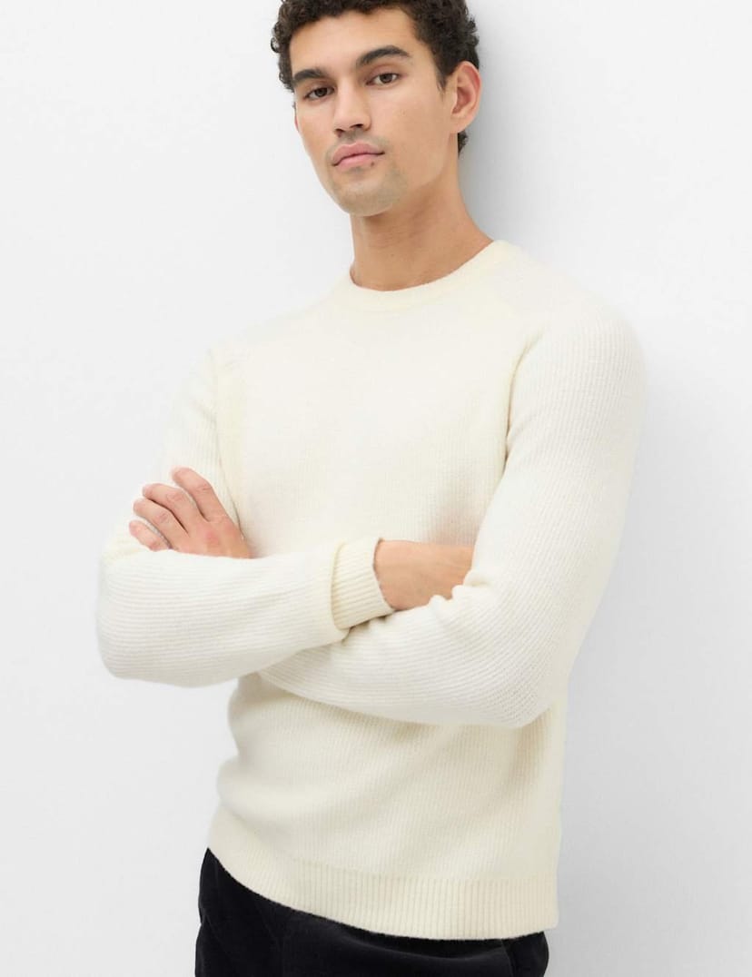 Marks & Spencer M&S Supersoft Crew Neck Jumper with Wool Ecru - 1