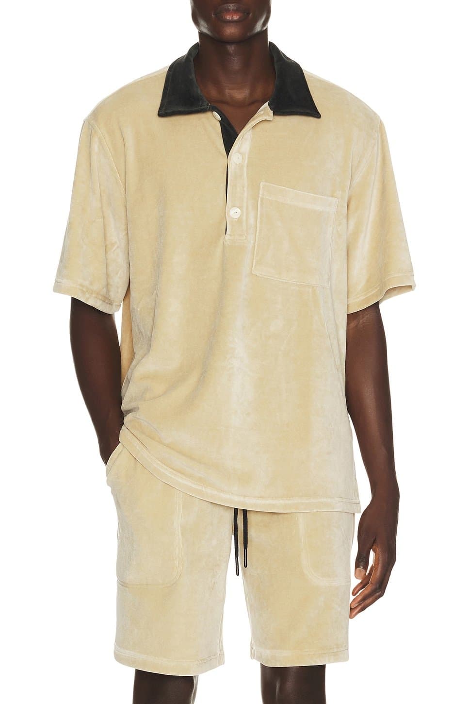 revolve Revolve Beige Velvet Polo Shirt