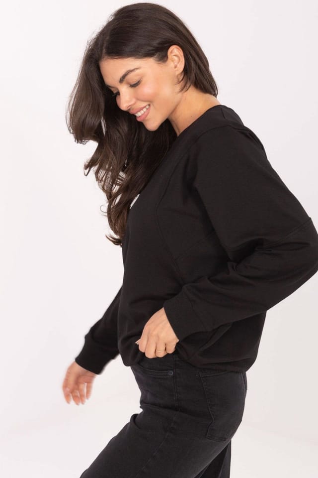 Love Lace Love Lace Women's Round Neck Cotton Elastane Patch Sweatshirt in Black - 2