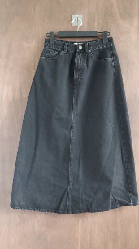 ASOS ASOS Black Denim Skirt Midi A Line Minimalist Capsule Wardrobe Size 8