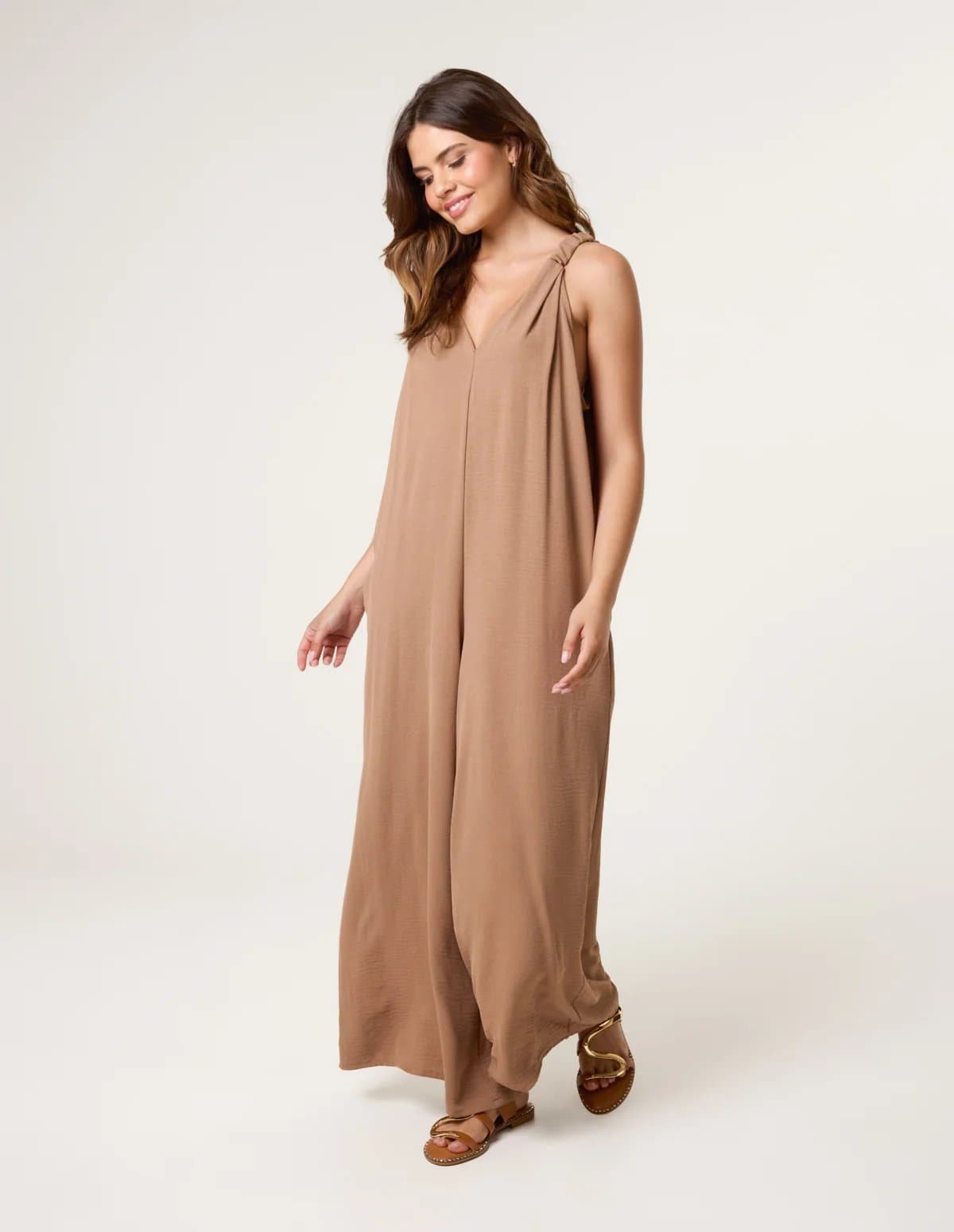Blue Vanilla Wide Leg Side Pocket Double V Jumpsuit