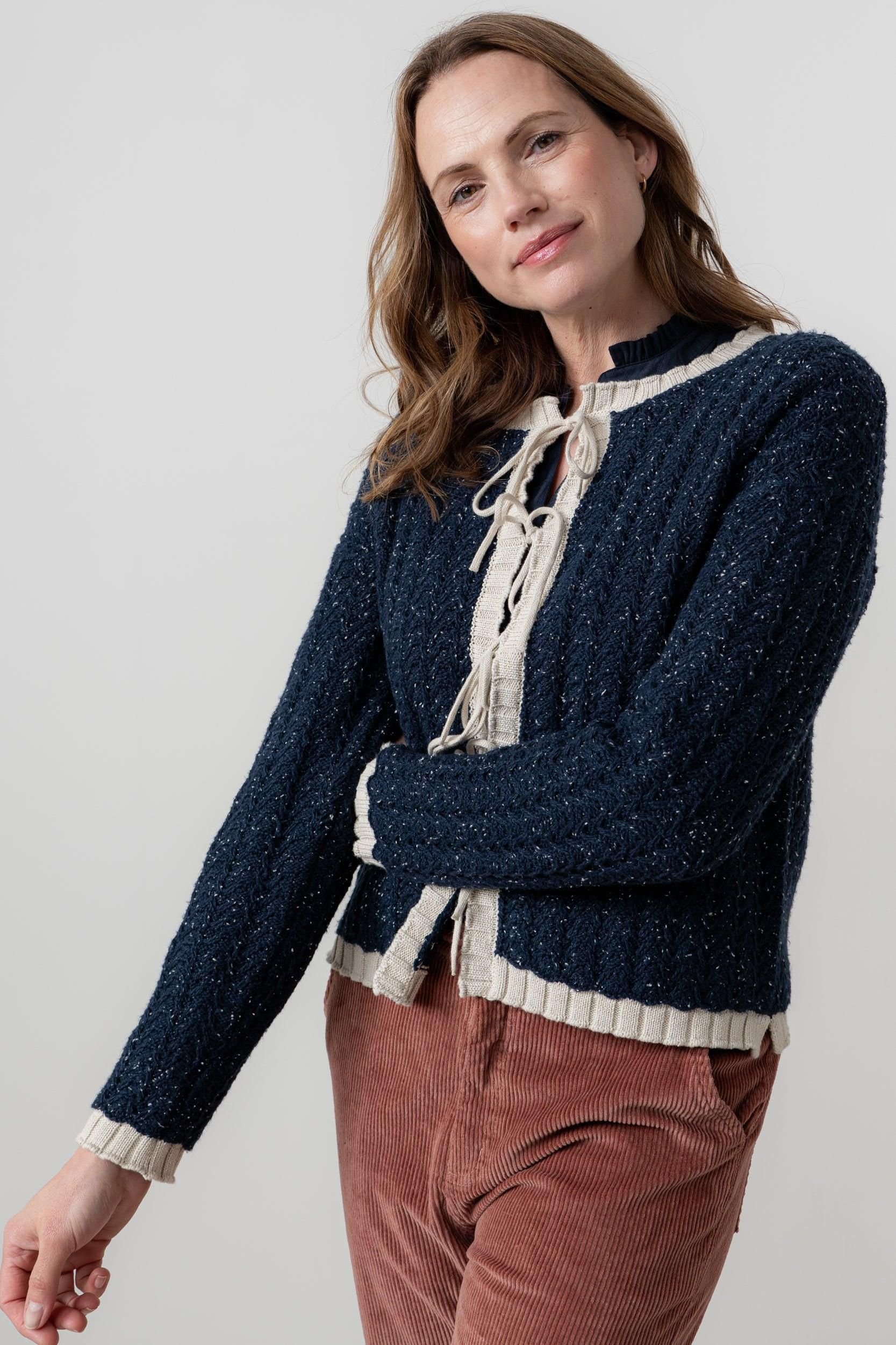 Lily & Me Lily & Me Women's Adelia Tie Front Cotton Blend Boxy Fit Cardigan in Blue - 2