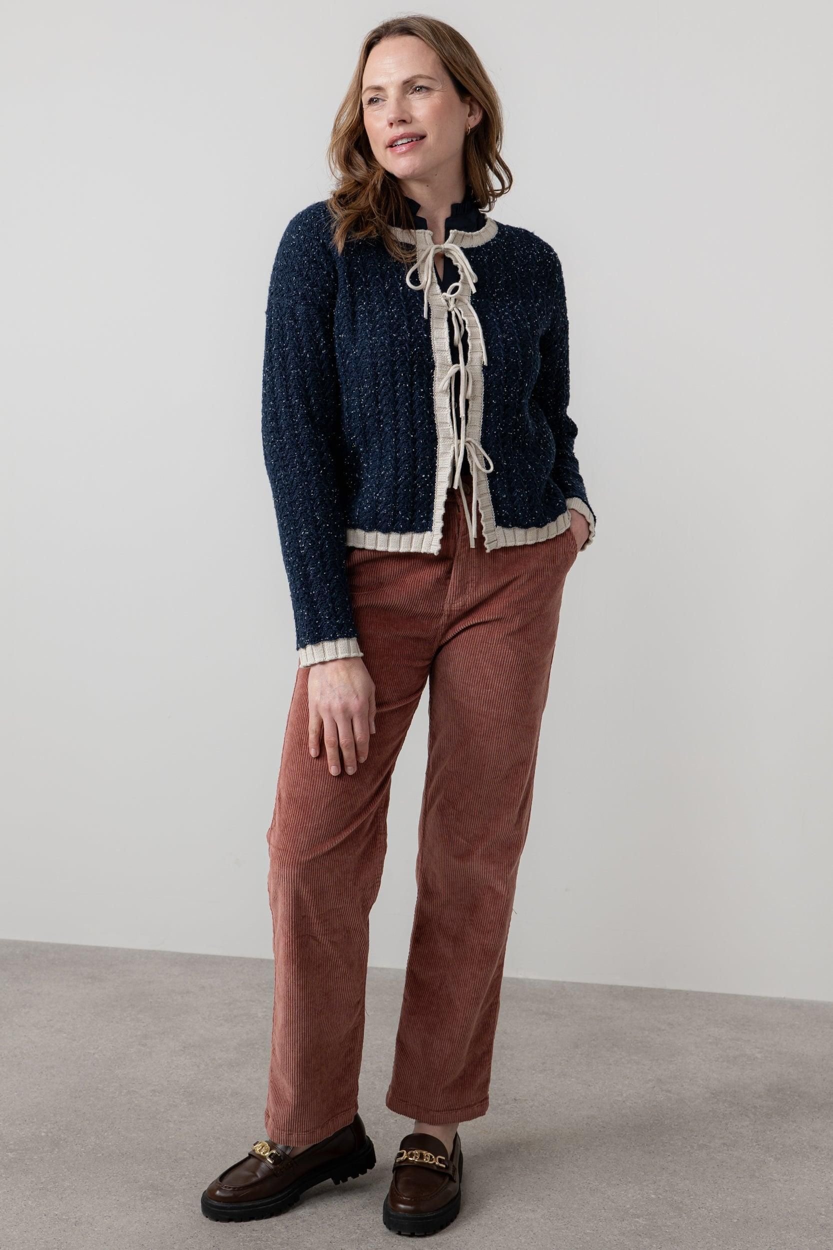 Lily & Me Lily & Me Women's Adelia Tie Front Cotton Blend Boxy Fit Cardigan in Blue - 4